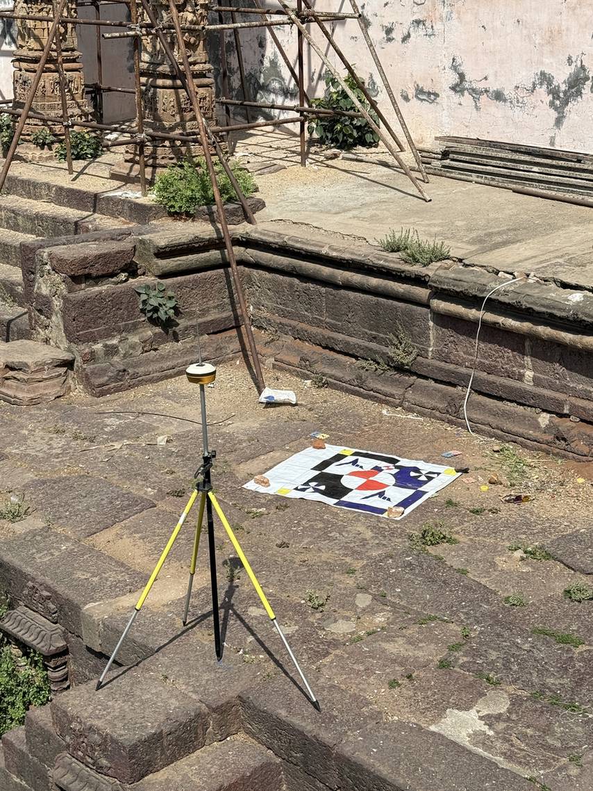 GCP marker banner and DGPS base station used for drone survey ground control point capture