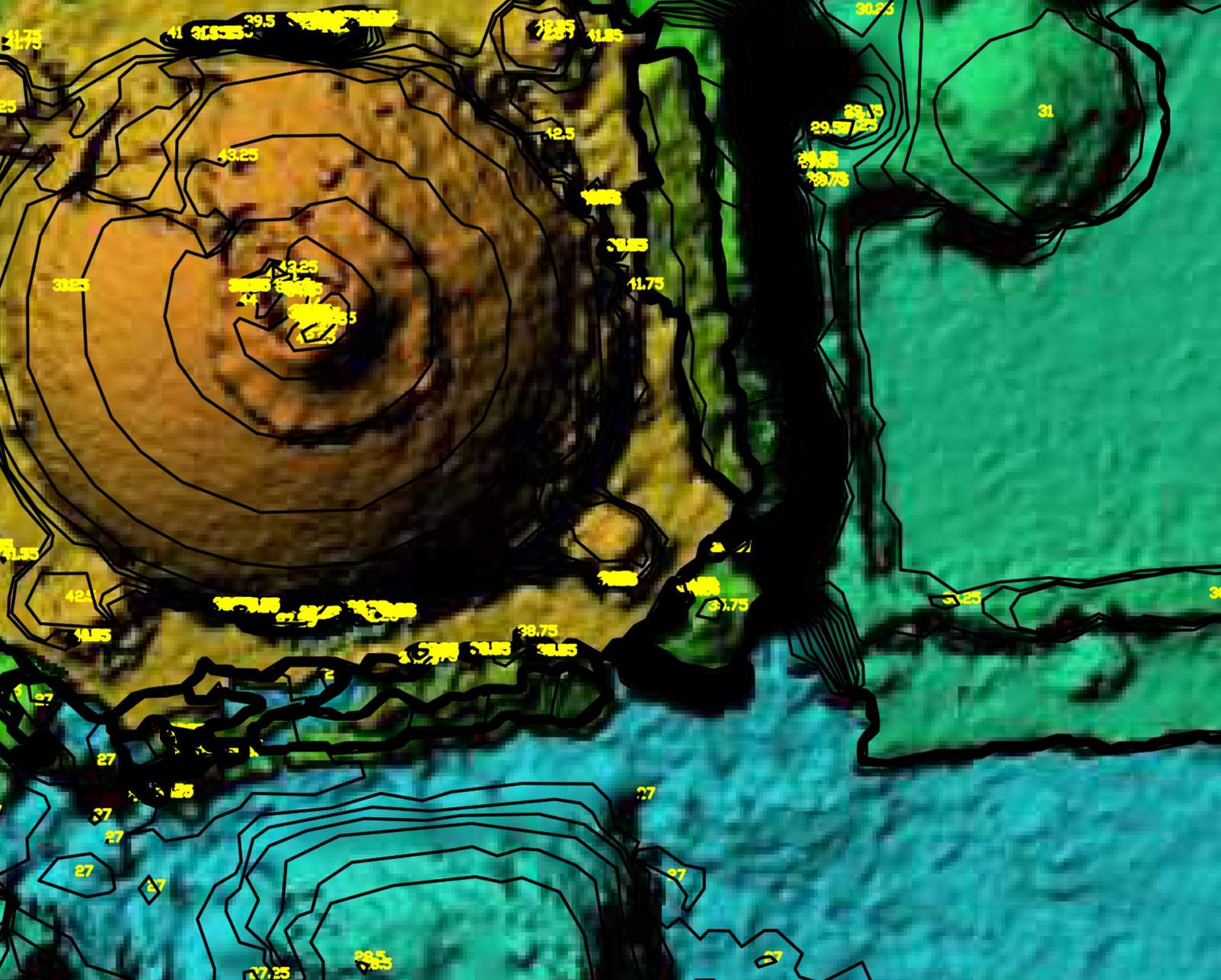 Contour data created over a Digital Surface Model showing a dome structure